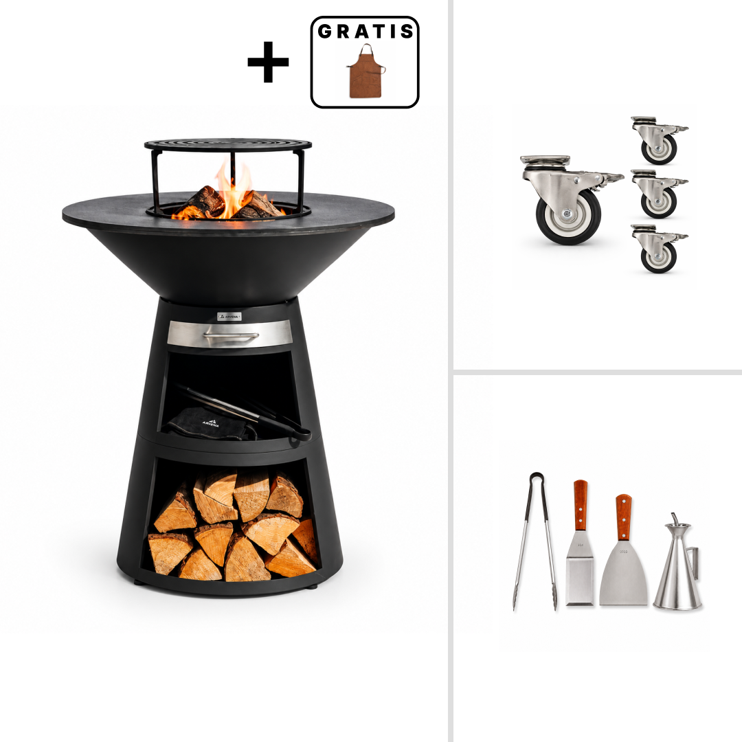 Sæt: Bålpladegrill Aska + grilltilbehør + hjul